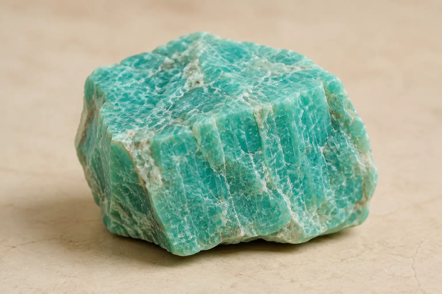 Ruwe blauwgroene amazoniet met lichte natuurlijke strepen
