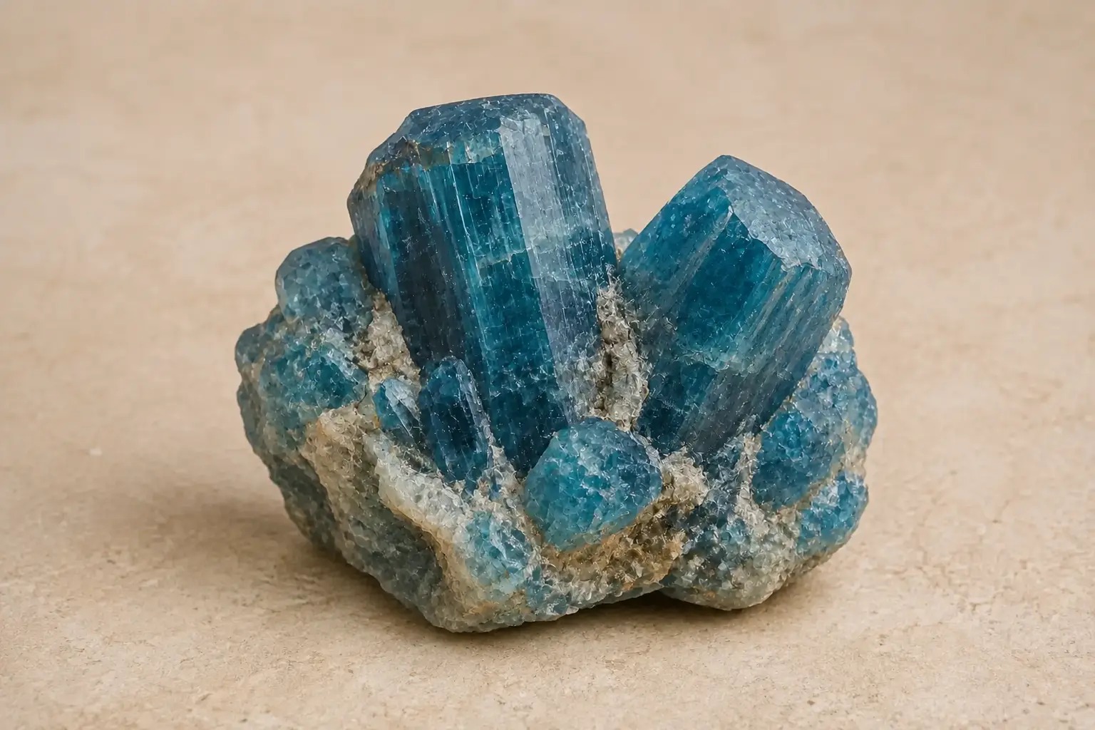 Ruwe blauwgroene apatiet met natuurlijke kristalvormen