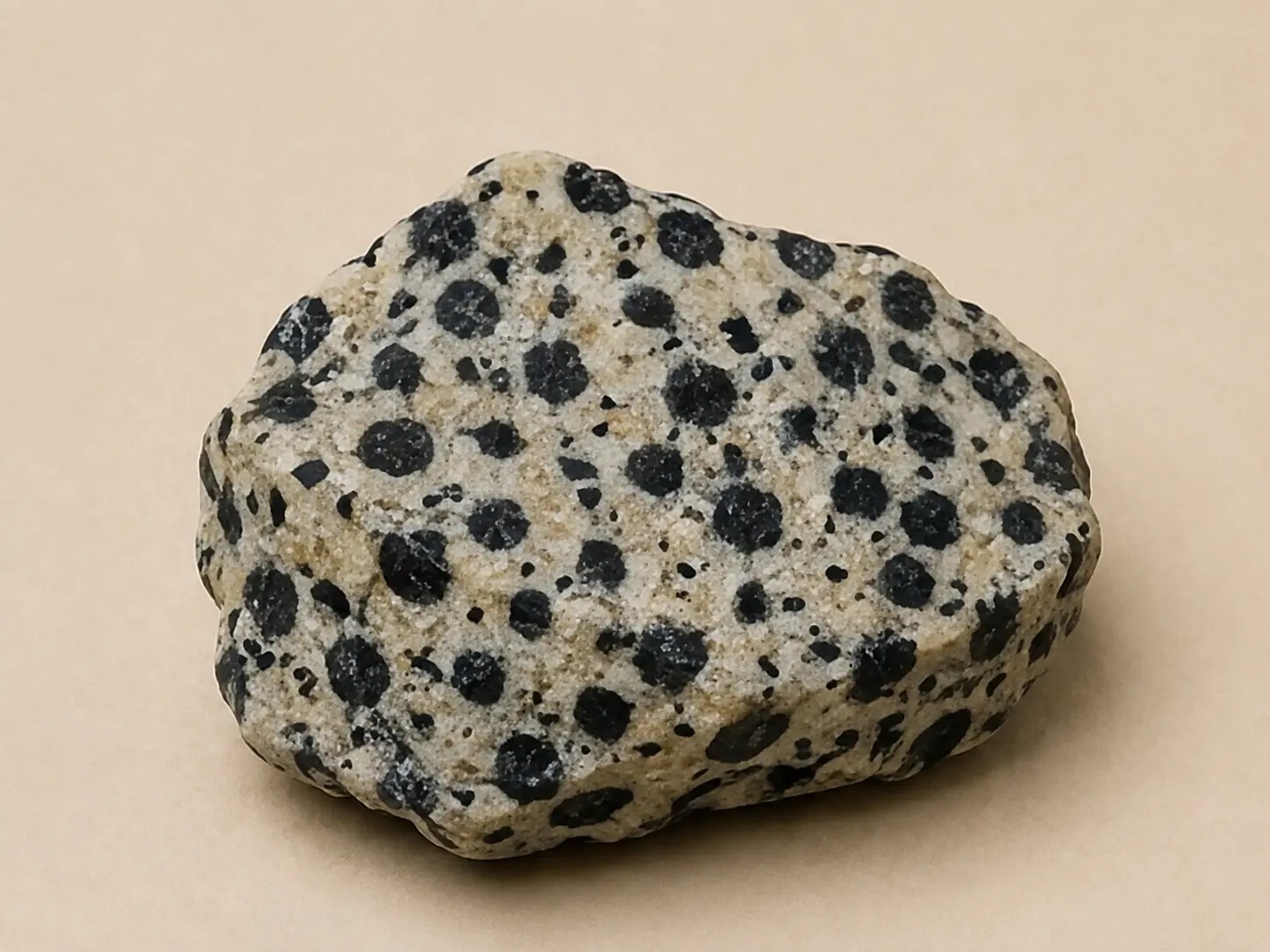 Crèmekleurig gespikkeld mineraalprofiel van Dalmatiër-jaspis