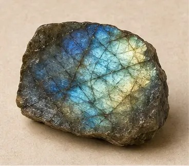 Labradoriet met blauwgroene iriserende glans