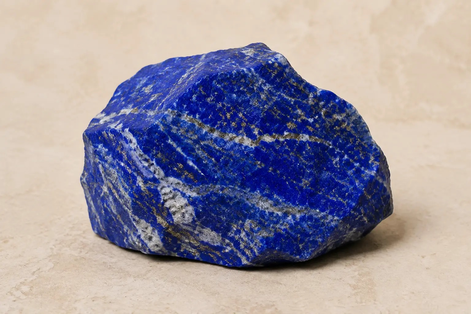 Ruwe diepblauwe lapis lazuli met goudkleurige pyrietspikkels