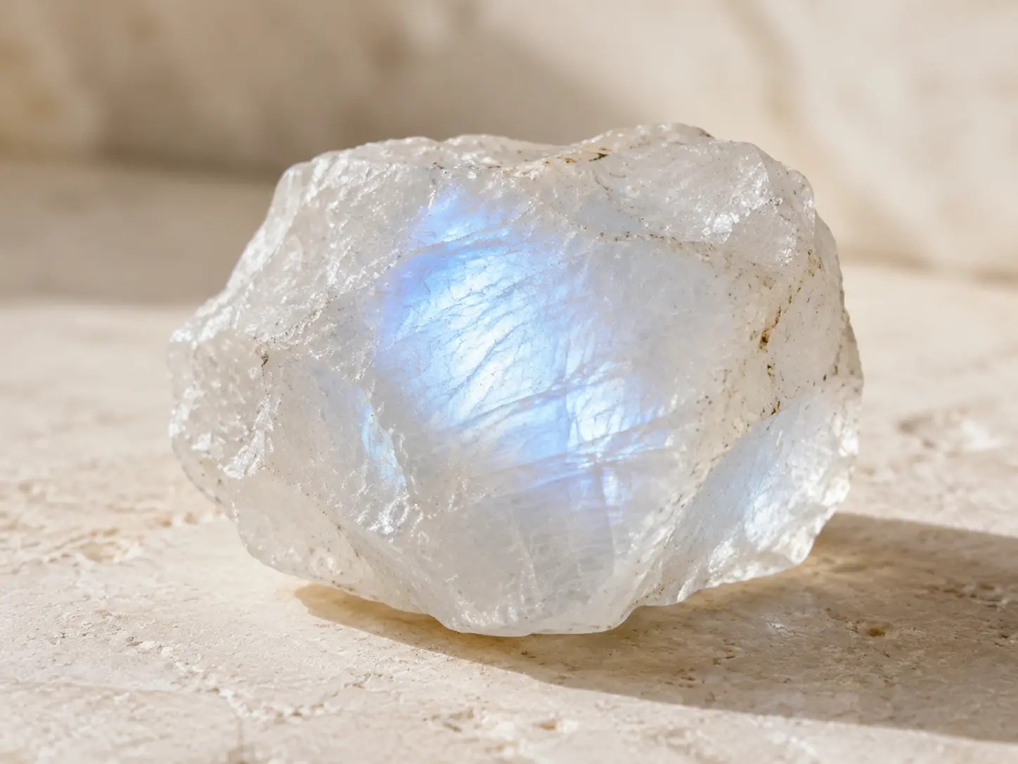 Melkwitte maansteen met subtiele blauwe glans