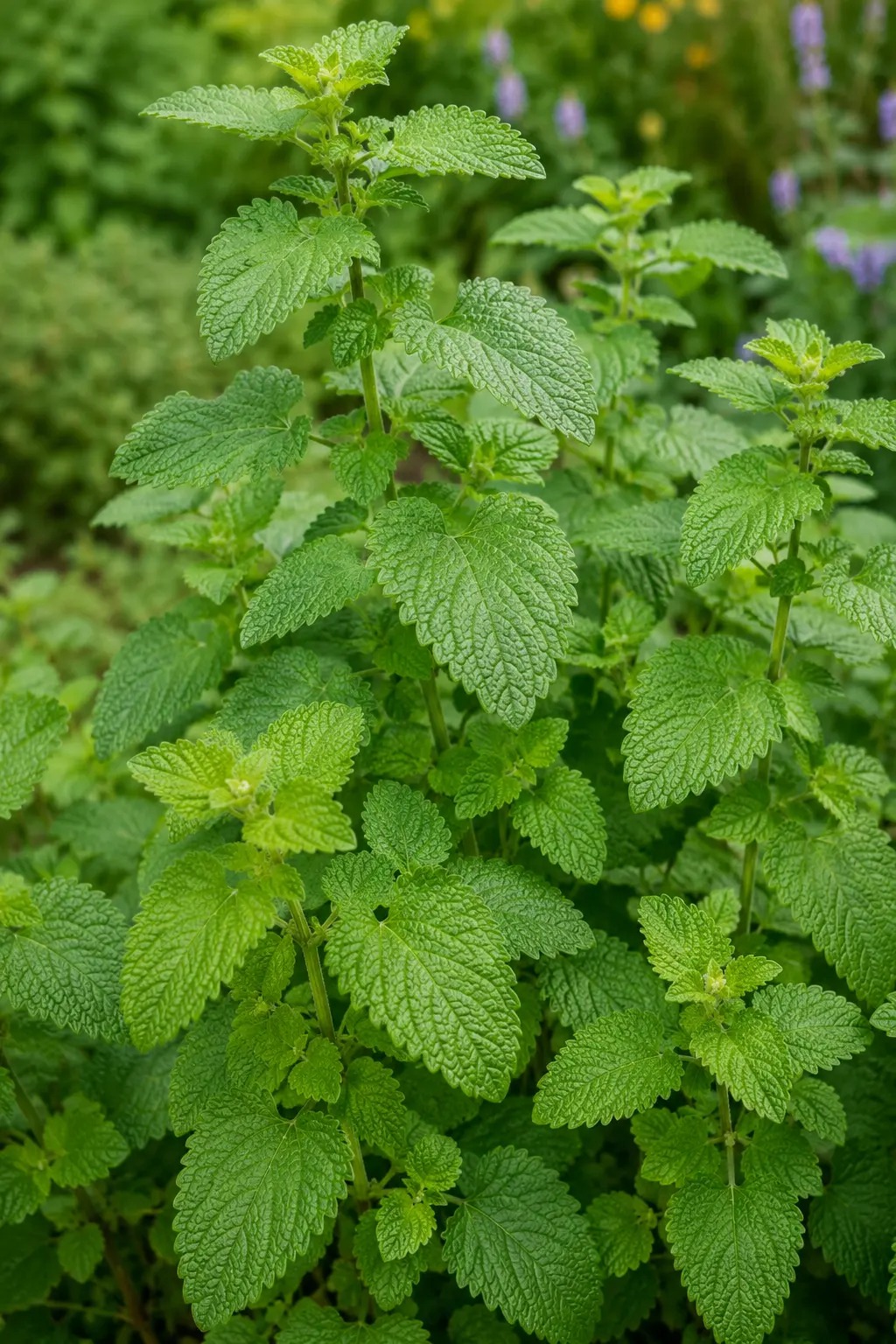 Levende citroenmelisse met frisgroene gekartelde bladeren