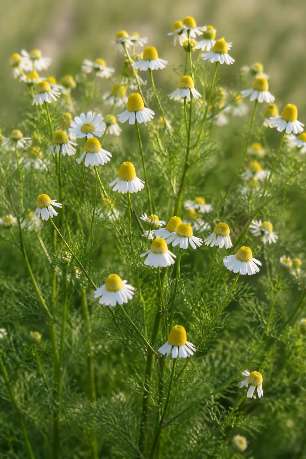 Echte kamille met witte bloemblaadjes en een geel bloemhart