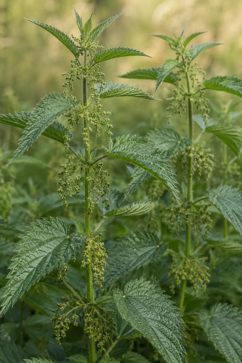 Grote brandnetel met groene getande bladeren en zichtbare brandharen
