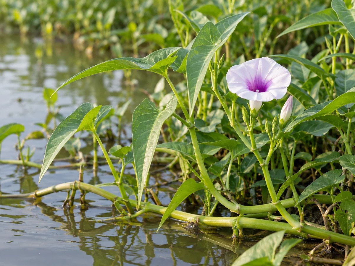 Gegenereerde botanische impressie van Dagoeblad (Ipomoea aquatica)