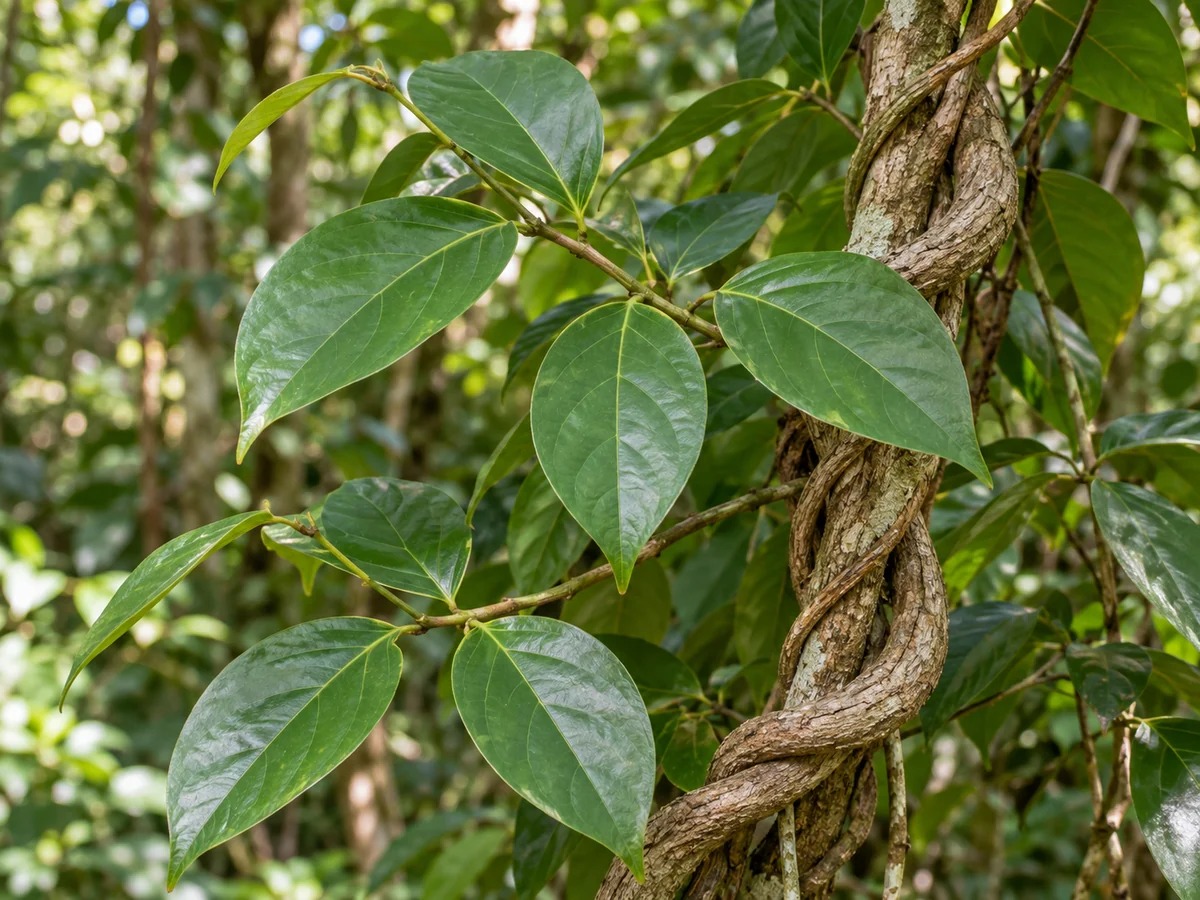 Gegenereerde botanische impressie van Dobroedoewa (Strychnos melinoniana)