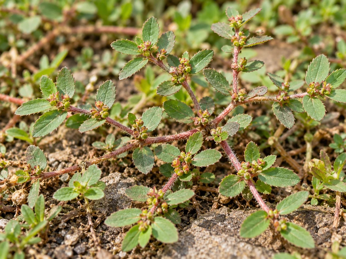 Gegenereerde botanische impressie van Merkiwiwiri (Euphorbia thymifolia; merkiwiwiri kan ook Euphorbia heterophylla betekenen)