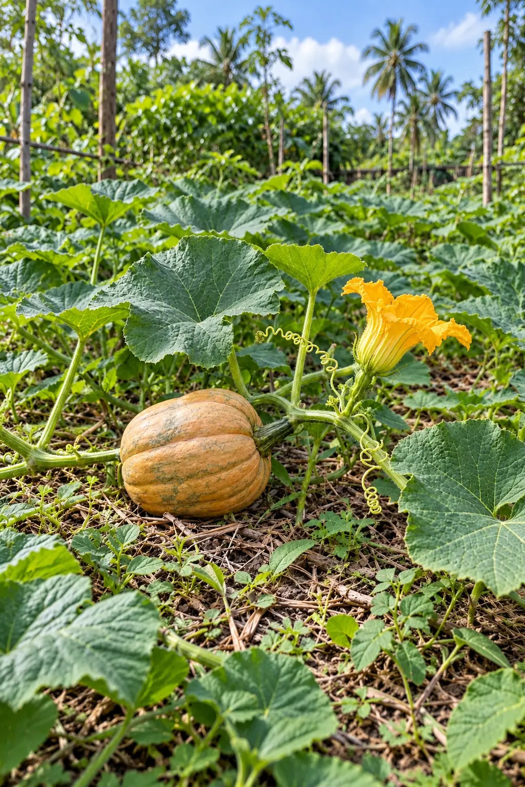 Realistische, gegenereerde foto van Cucurbita moschata als voorbeeld van de pompoengroep