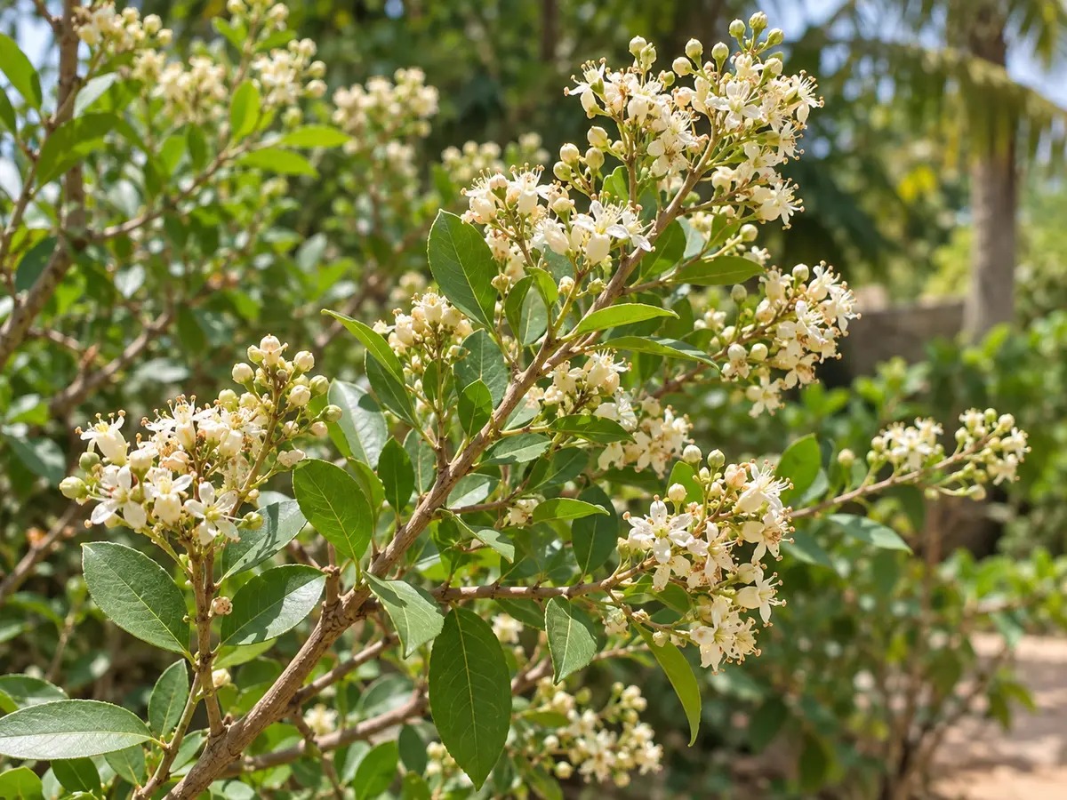 Realistische, gegenereerde foto van de hennaplant, lokaal ook Reseda genoemd (Lawsonia inermis)