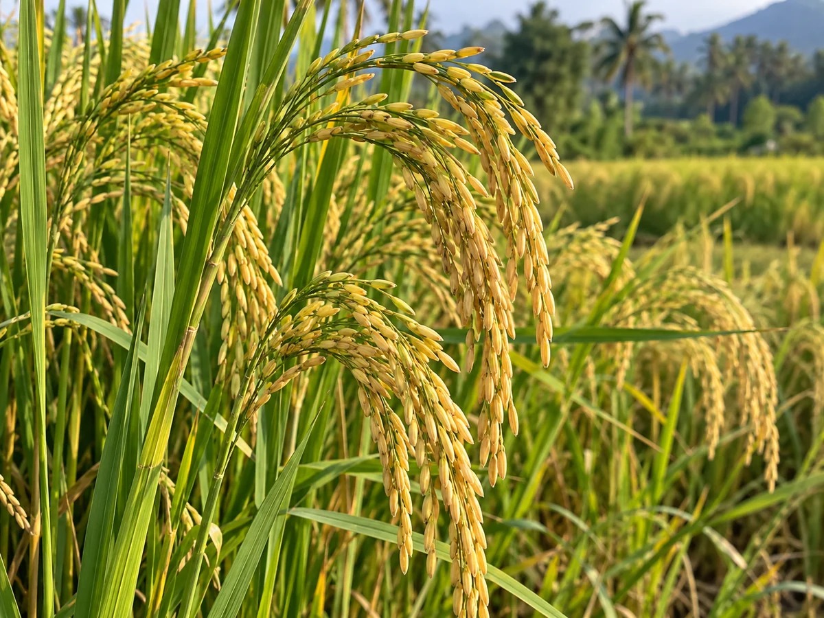 Gegenereerde botanische impressie van Rijst (Oryza sativa)