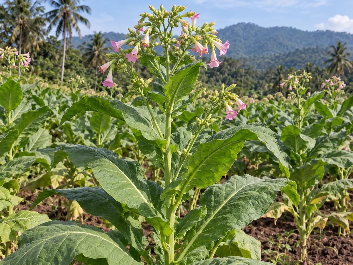 Realistische, gegenereerde foto van Nicotiana tabacum, de veelgeteelde tabaksplant