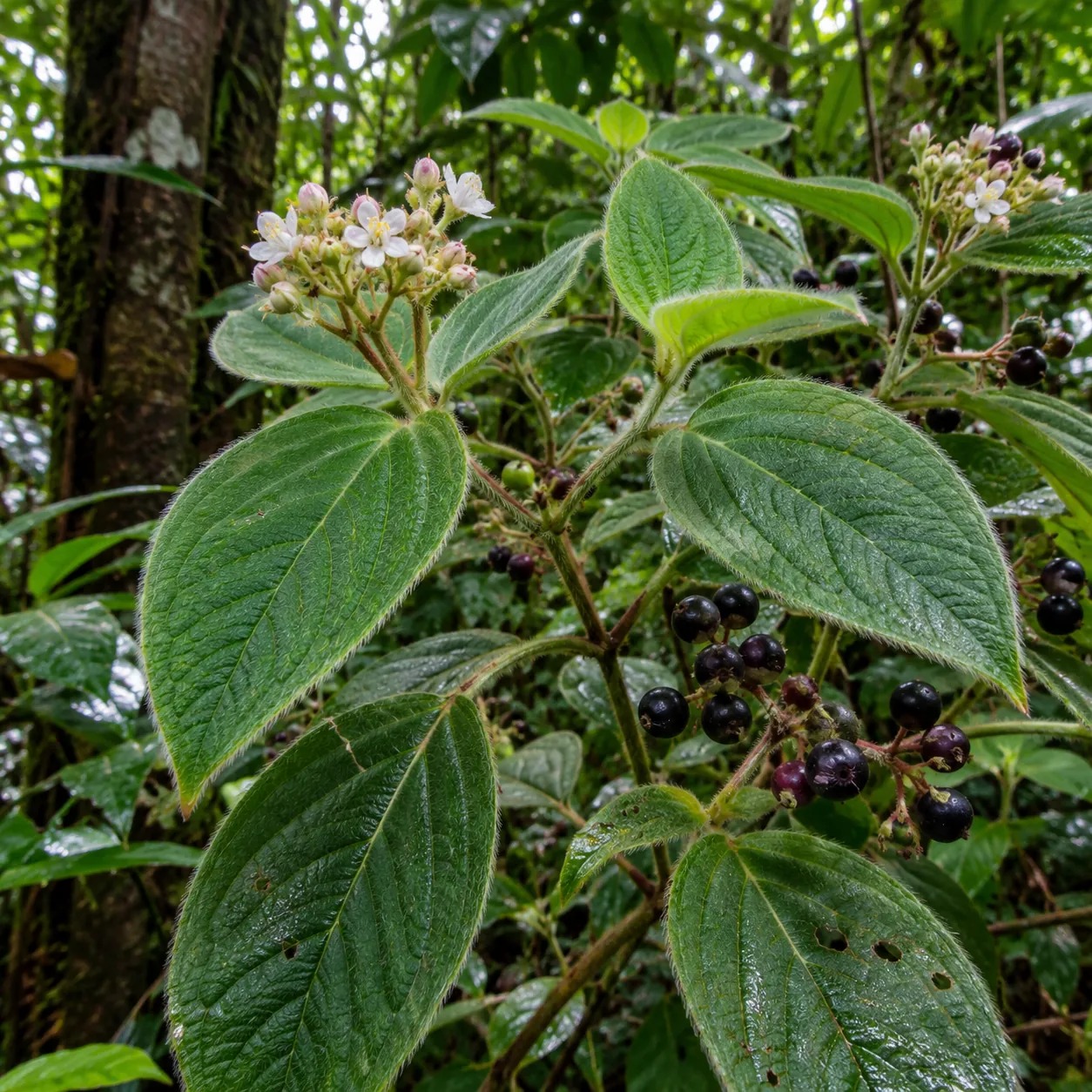 Botanische impressie van baddoek wiri met zacht behaarde bladeren