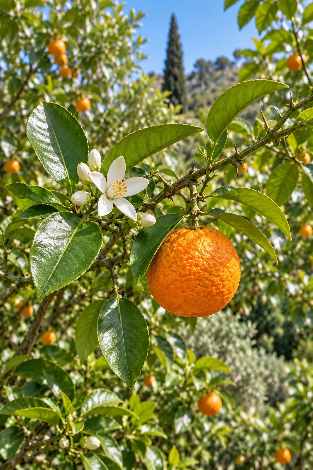 Realistische, gegenereerde foto van Swalanja, de zure sinaasappel (Citrus × aurantium)