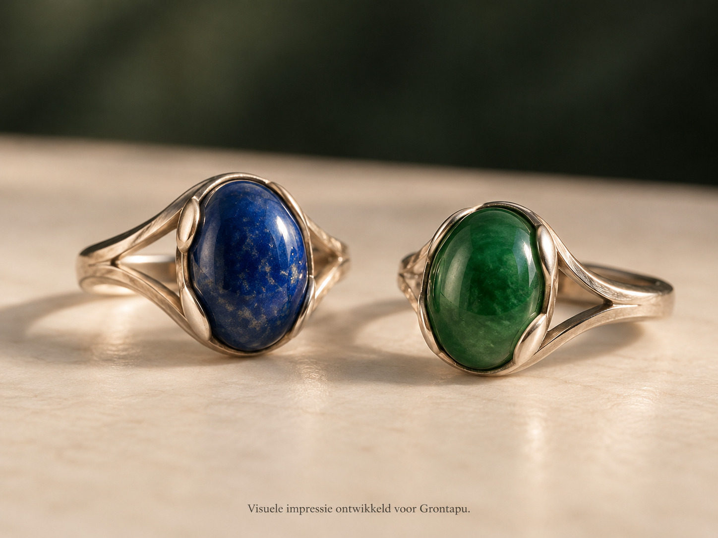 Ringen met een blauwe en een groene steen