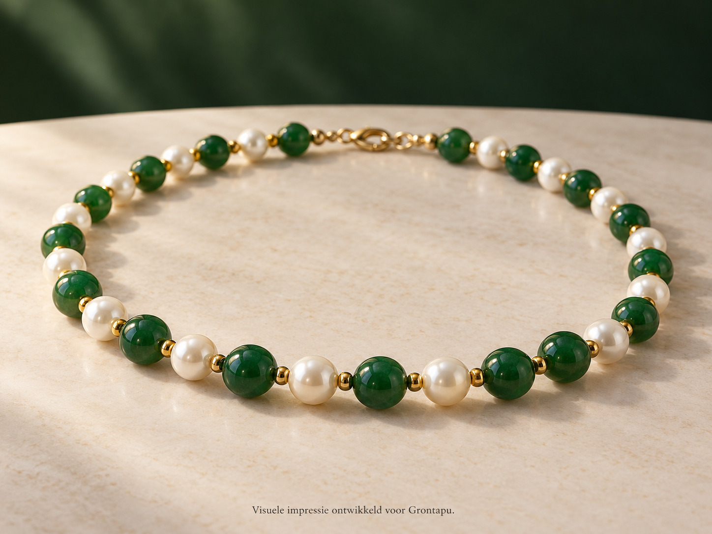 Ketting met groene en witte kralen